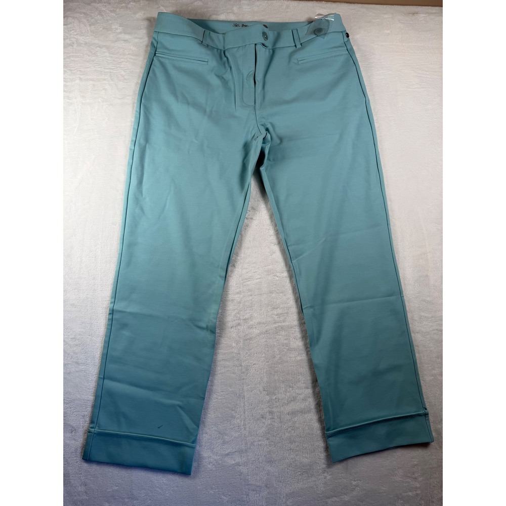 Betabrand Dress Pant Yoga Pants Aqua Blue Straight Leg Cuffed XXL Long W1524-AMB